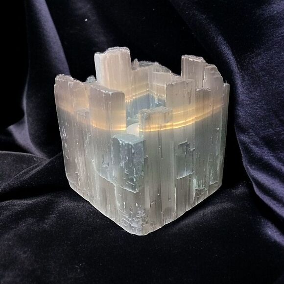 Large Selenite Candle Holder Tealight Votive Mineral Crystal Witchy Bohemian - Picture 16 of 16